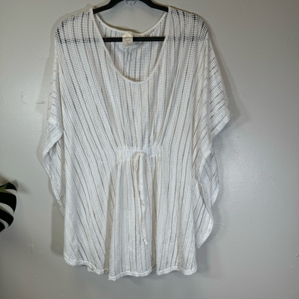 Waves to Coast white crochet knit swim cover-up tunic dress mesh XL